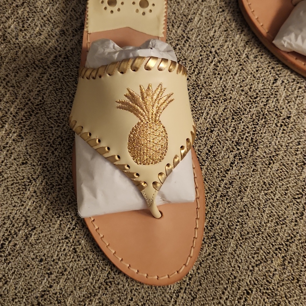 Jack Rogers  Cream Pineapple Toe-Post Slide Sandals - Picture 4 of 4